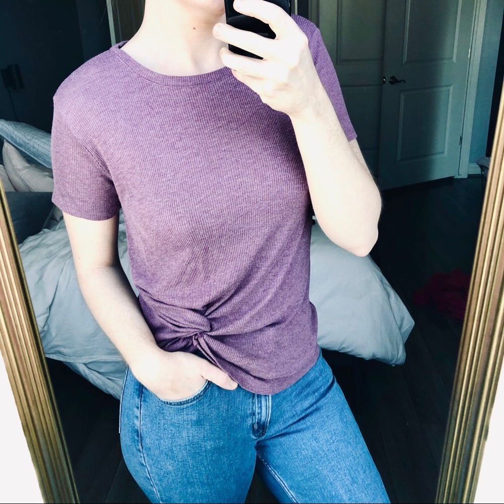 Apt. 9 Plum Sparkle Ribbed Twist Side Knot Tee